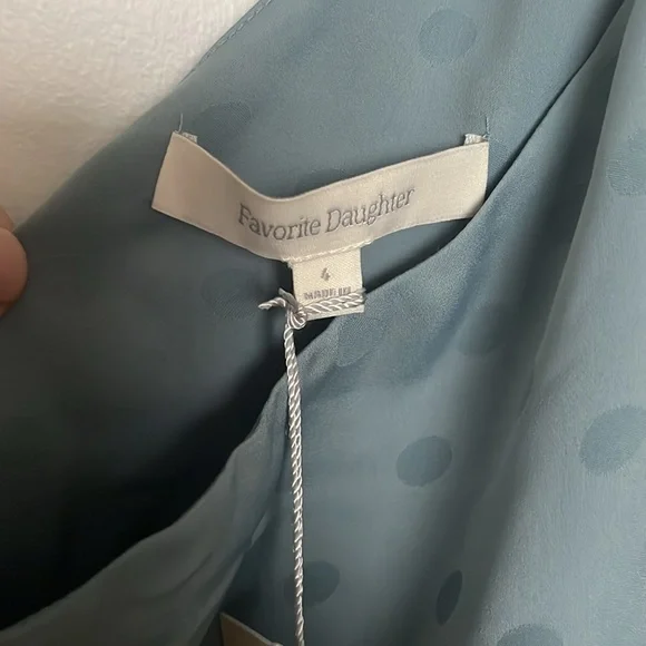 Favorite Daughter The Singles Table Blue Slate Polka Dot One-Shoulder Dress, new - Picture 6 of 9